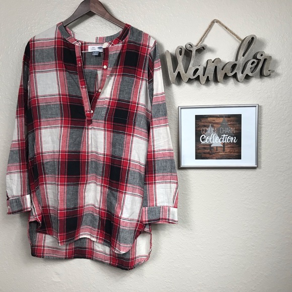 Old Navy Tops - Old Navy Black, White, and Red Plaid Tunic